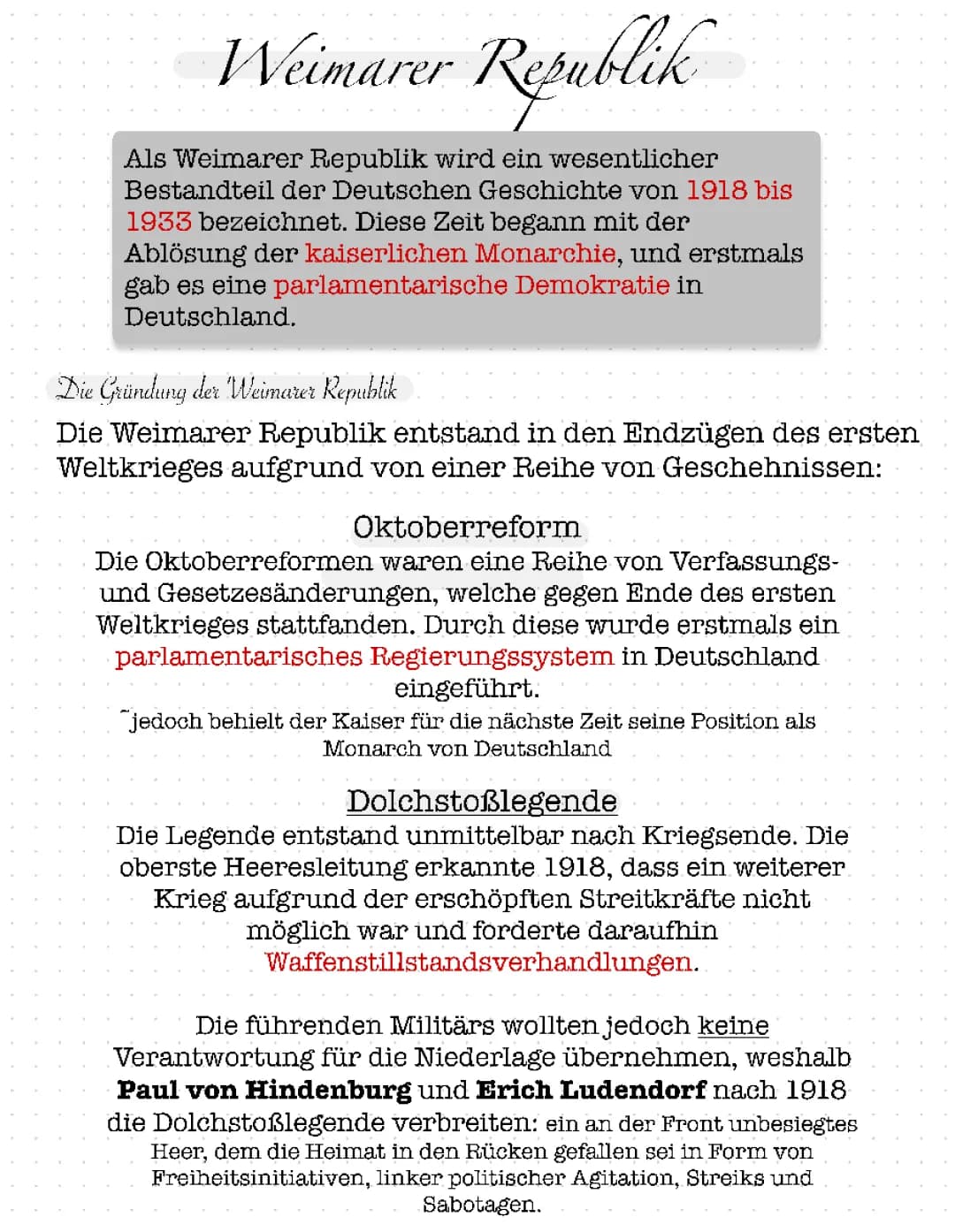 Weimarer Republik (Lernzettel)