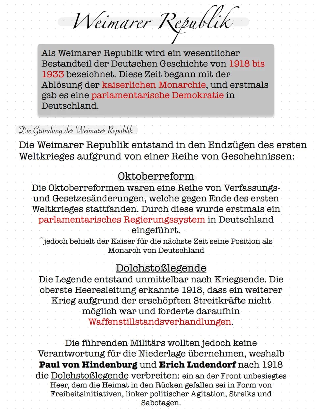Weimarer Republik
Als Weimarer Republik wird ein wesentlicher
Bestandteil der Deutschen Geschichte von 1918 bis
1933 bezeichnet. Diese Zeit 
