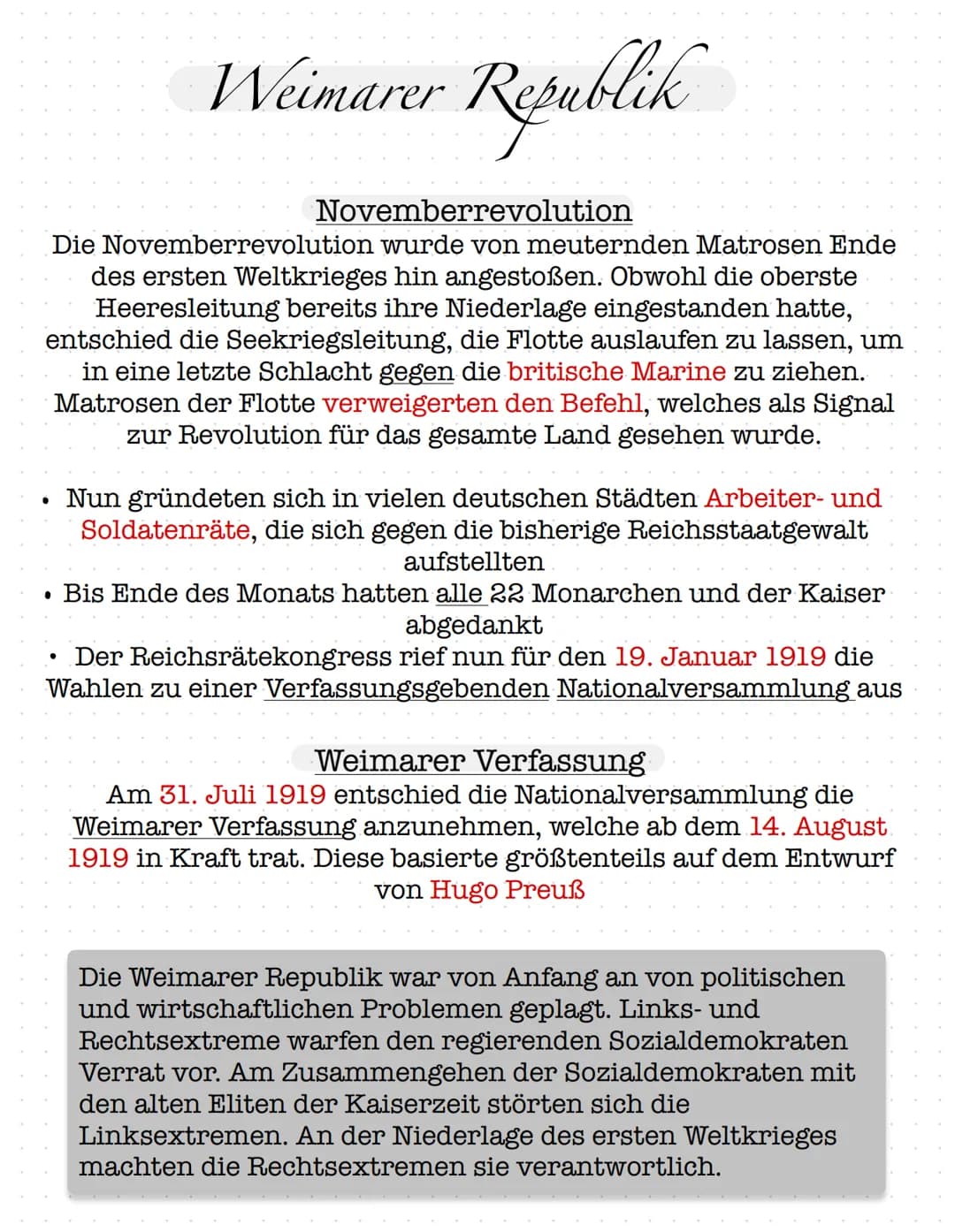 Weimarer Republik
Als Weimarer Republik wird ein wesentlicher
Bestandteil der Deutschen Geschichte von 1918 bis
1933 bezeichnet. Diese Zeit 