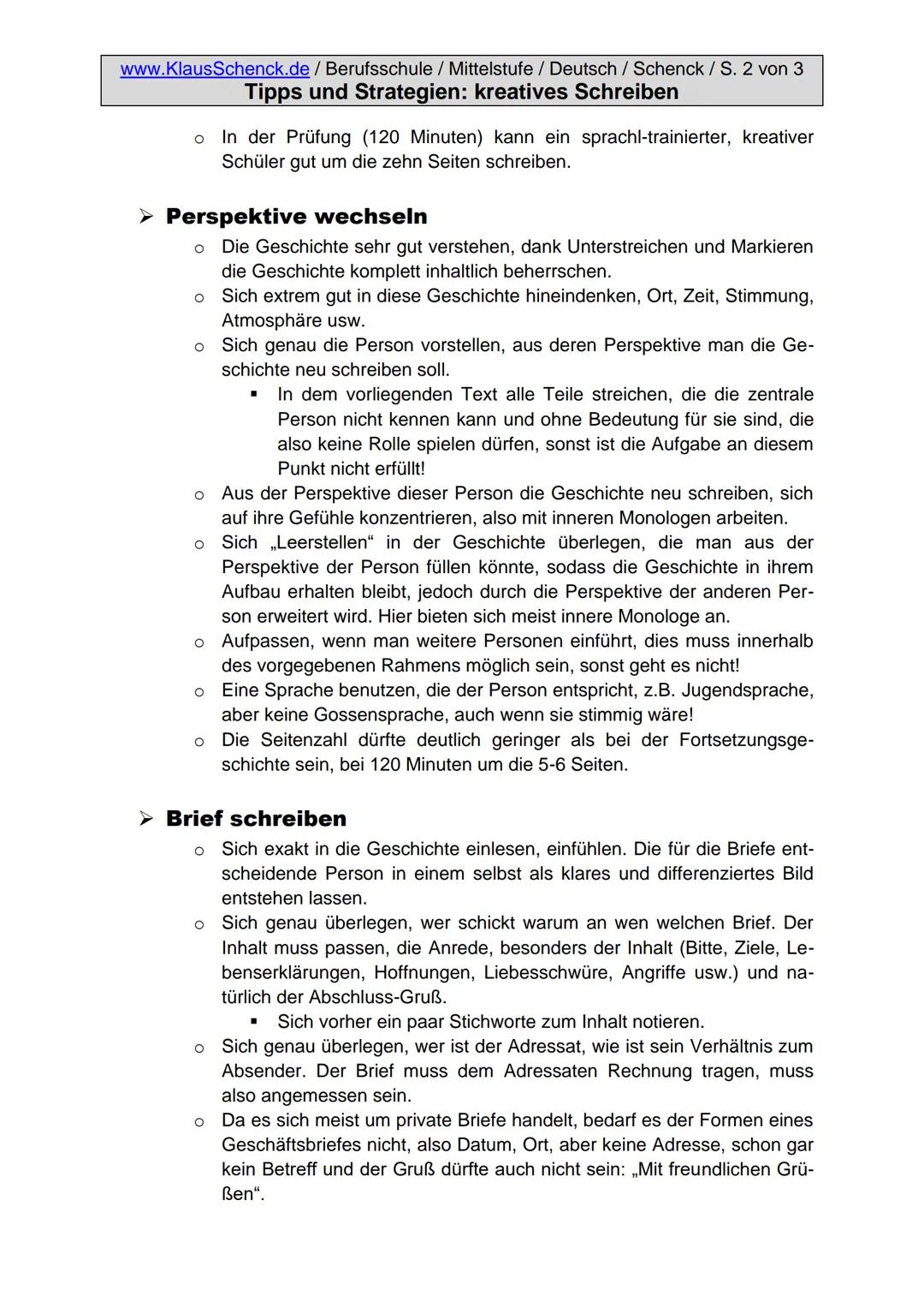 Aufgabenstellung:
Erzählen Sie die Geschichte weiter und finden Sie eine passende
Überschrift.
5
www.KlausSchenck.de/ Deutsch / Berufsschule