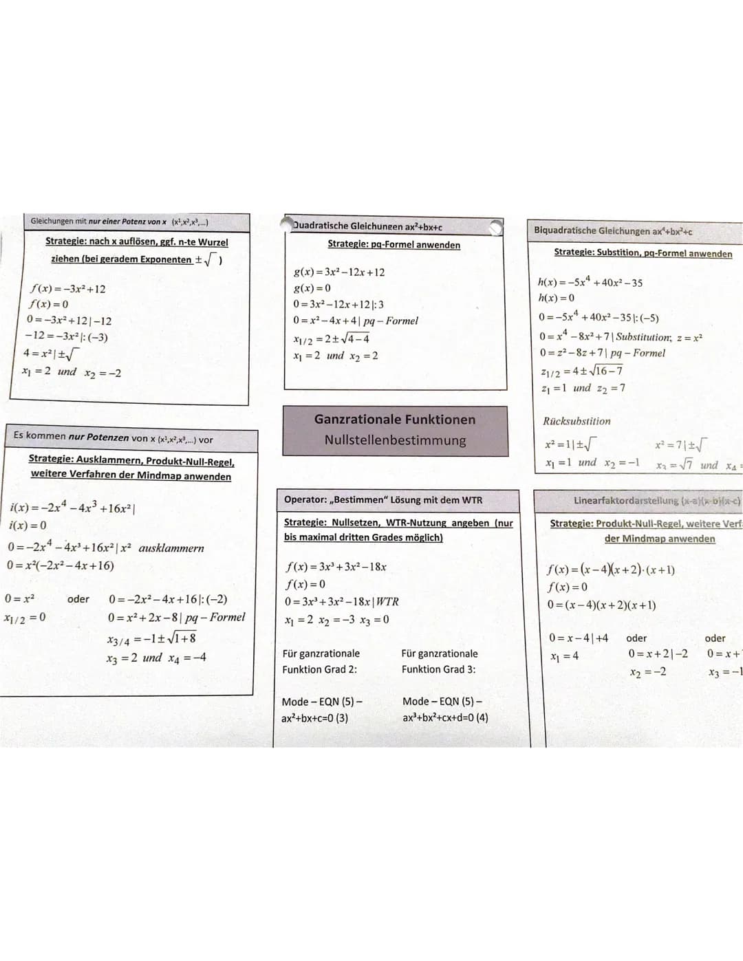 Gleichungen mit nur einer Potenz von x (x¹,x²,x³,...)
Strategie: nach x auflösen, ggf. n-te Wurzel
ziehen (bei geradem Exponenten ± √ )
f(x)