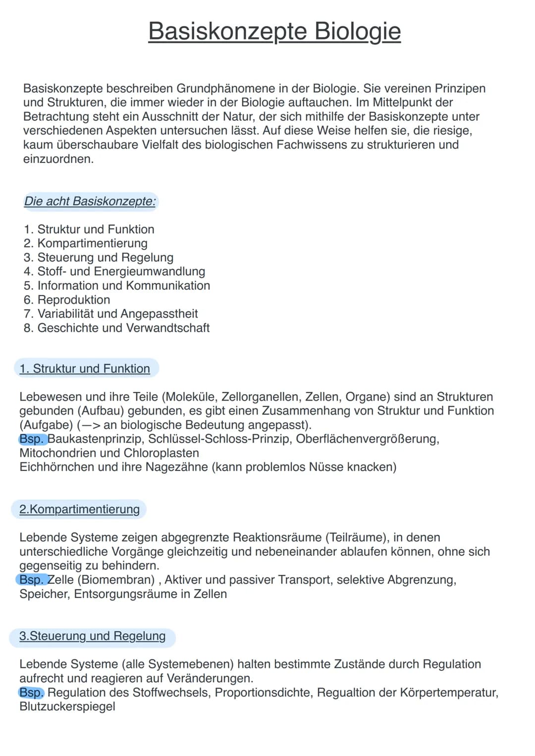 Basiskonzepte Biologie
Basiskonzepte beschreiben Grundphänomene in der Biologie. Sie vereinen Prinzipen
und Strukturen, die immer wieder in 