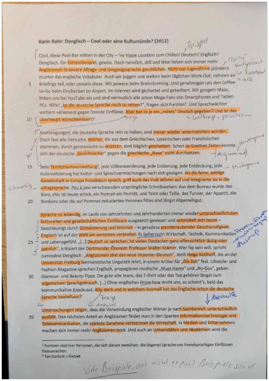 1. Klausur EF/11
Aufgabenart:
Textgrundlage:
Zugelassene Hilfsmittel:
Bearbeitungszeit:
IA: Analyse eines Sachtextes
Karin Rohr, Denglisch-C