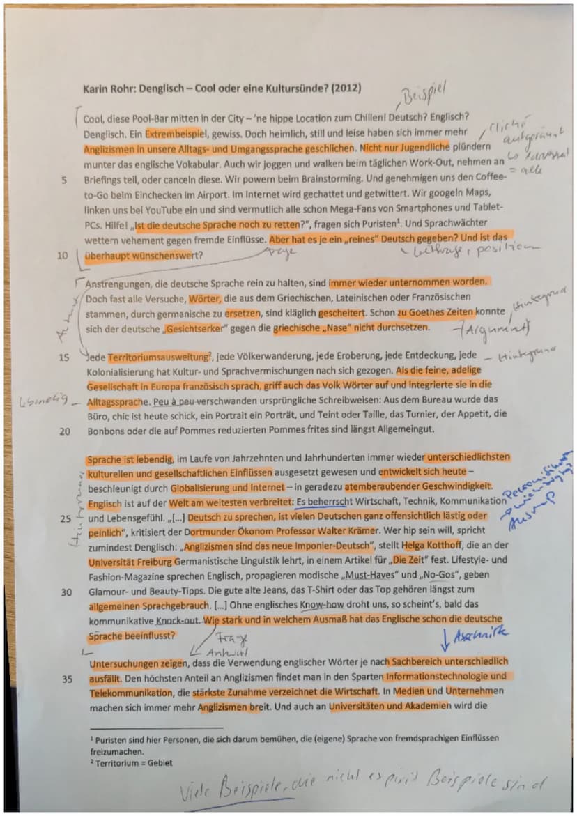 1. Klausur EF/11
Aufgabenart:
Textgrundlage:
Zugelassene Hilfsmittel:
Bearbeitungszeit:
IA: Analyse eines Sachtextes
Karin Rohr, Denglisch-C