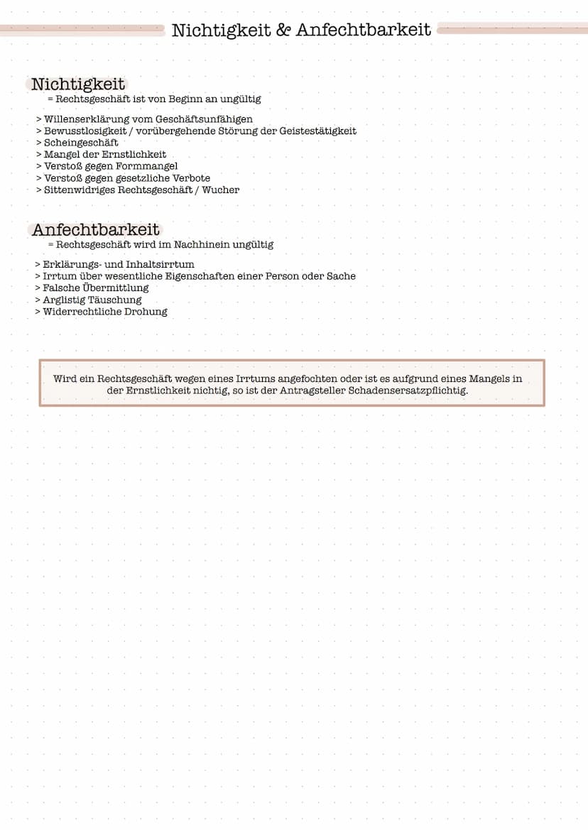 Einseitige & Zweiseitige Rechtsgeschäfte
Einseitig
= nur eine Willenserklärung notwendig
empfangsbedürftig
- Willenserklärung ist erst mit Z