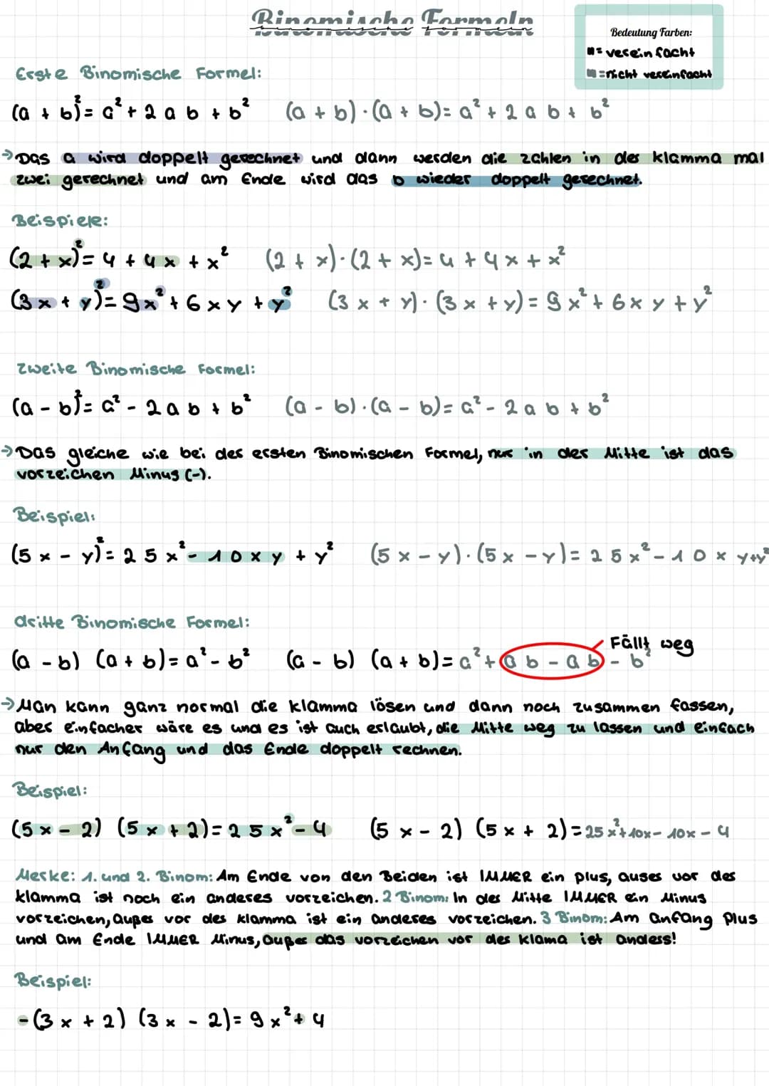 Binomische Formeln in Gleichungen