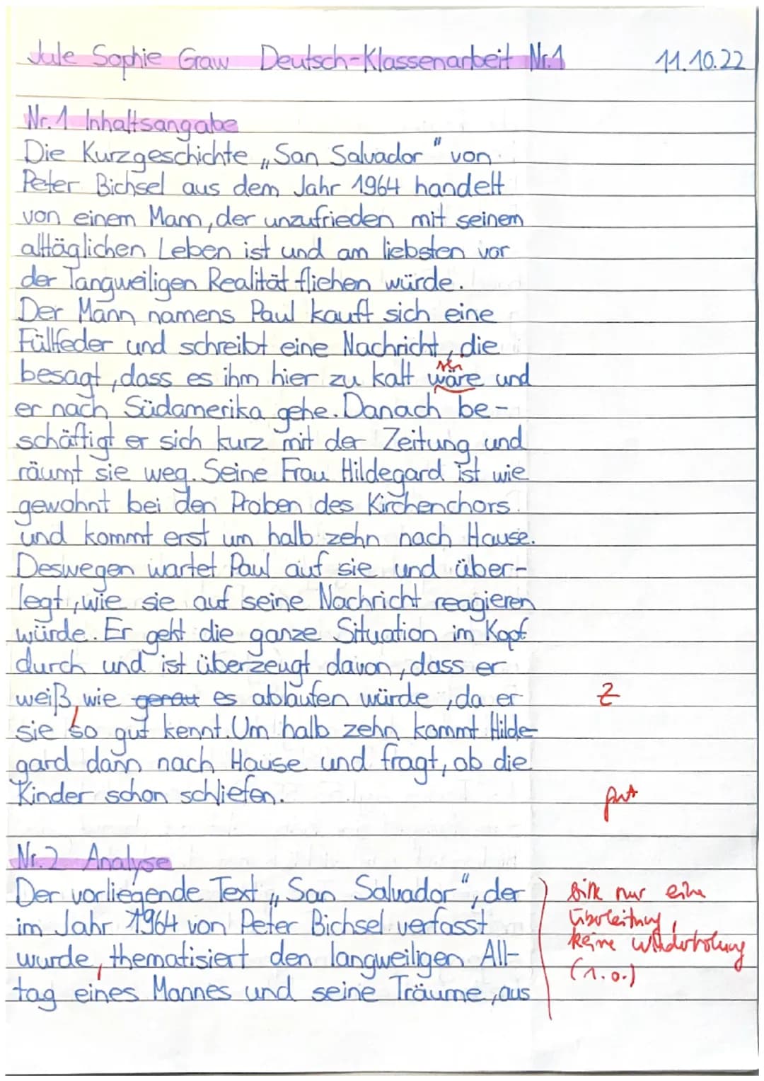 Klausur Kurzgeschichte „San Salvador“