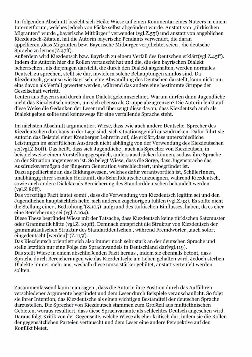 Sachtextanalyse Kiezdeutsch
Der Sachtext,,Plädoyer einer Professorin.Kiezdeutsch rockt, ischwör!", im Jahre 2012 von der
deutschen Sprachfor