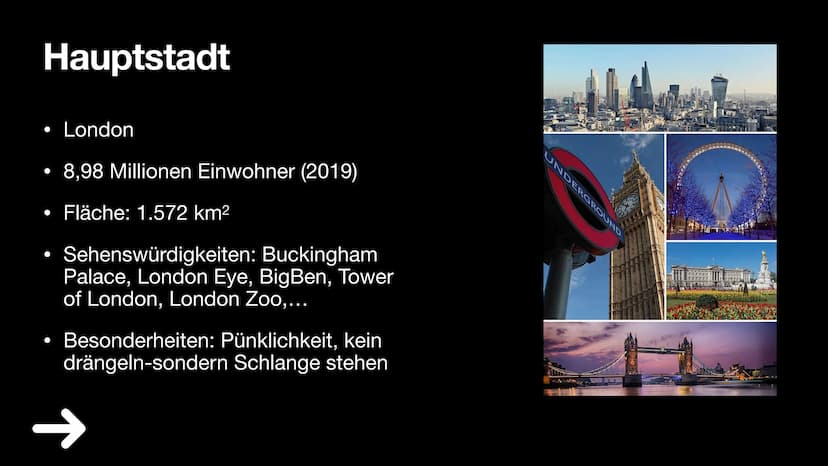 England
1. Über England
2. Klima und Vegetation
3. Politik
4. Wirtschaft
5. Industrie
6. Haupstadt
7. FunFacts
8. Quiz & Lösung
9. Quellen ●