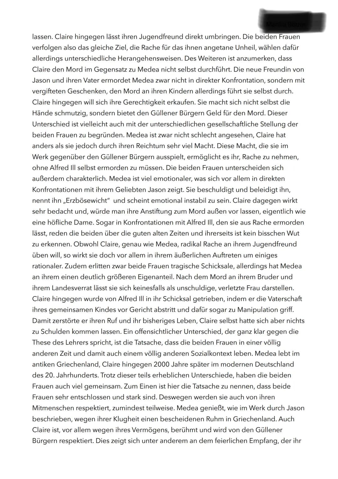 Martha Rötzer
Übung literarische Erörterung: Ist Claire eine Medea?
Verrat, Rache und Gerechtigkeit sind seit jeher beliebte Motive für lite