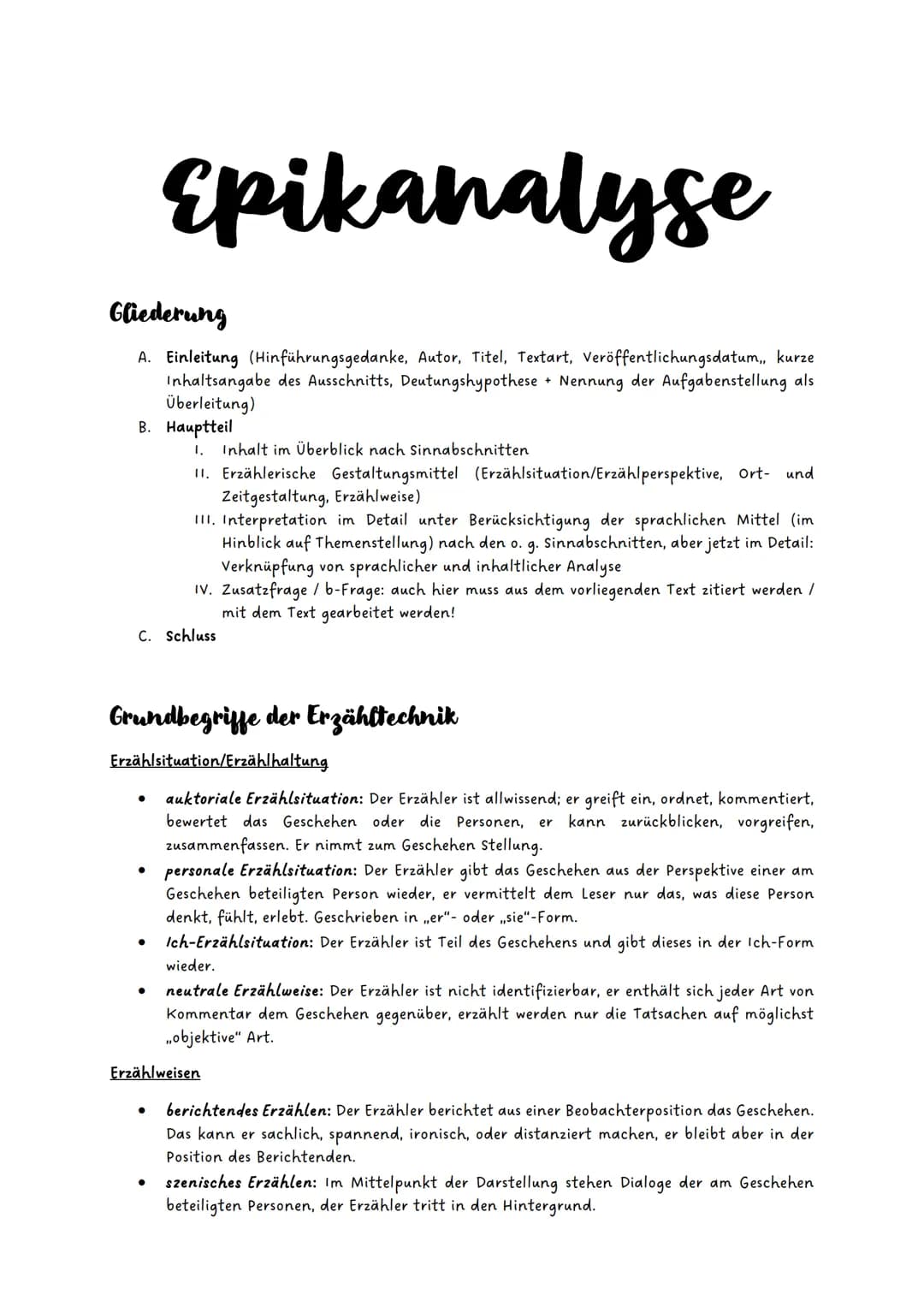 Epikanalyse
Gliederung
A. Einleitung (Hinführungsgedanke, Autor, Titel, Textart, Veröffentlichungsdatum,, kurze
Inhaltsangabe des Ausschnitt