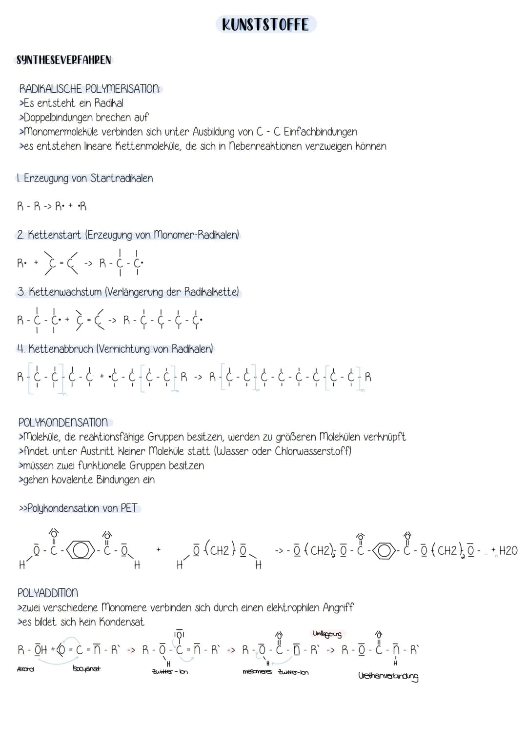 ORGANISCHE MAKROMOLEKÜLE
Monomer:
Dimer:
Polymer:
EINTEILUNG:
halb synthetisch (Umwandlung von Naturprodukten)
KUNSTSTOFFE
kristallin (hohe 