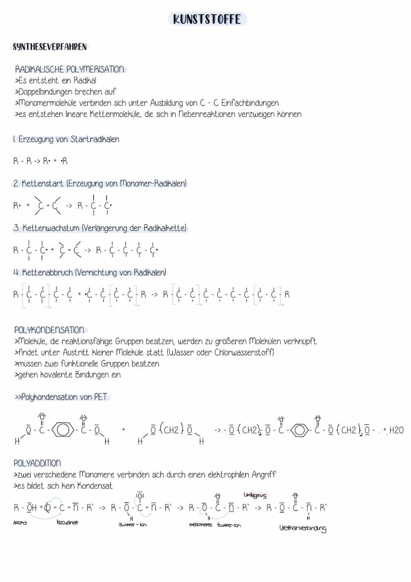 ORGANISCHE MAKROMOLEKÜLE
Monomer:
Dimer:
Polymer:
EINTEILUNG:
halb synthetisch (Umwandlung von Naturprodukten)
KUNSTSTOFFE
kristallin (hohe 