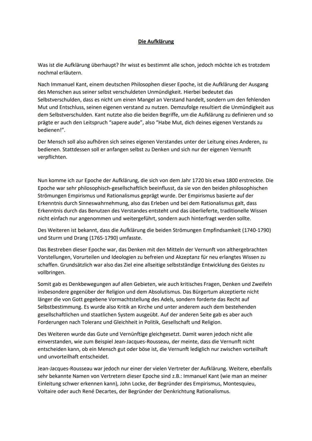 Die Aufklärung
Was ist die Aufklärung überhaupt? Ihr wisst es bestimmt alle schon, jedoch möchte ich es trotzdem
nochmal erläutern.
Nach Imm