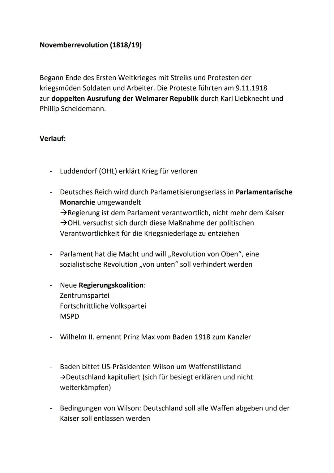 Novemberrevolution (1818/19)

Begann Ende des Ersten Weltkrieges mit Streiks und Protesten der
kriegsmüden Soldaten und Arbeiter. Die Protes