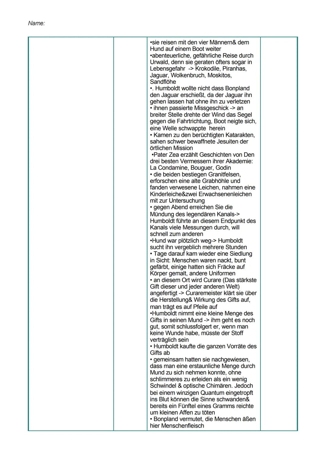 Name:
Leseprotokoll zu
Die Vermessung der Welt"
Kapitel/Szene
1. Die Reise
2. Das Meer
Seiten
7-17
19-51
B
Hauptthema
• Die Reise von Profes