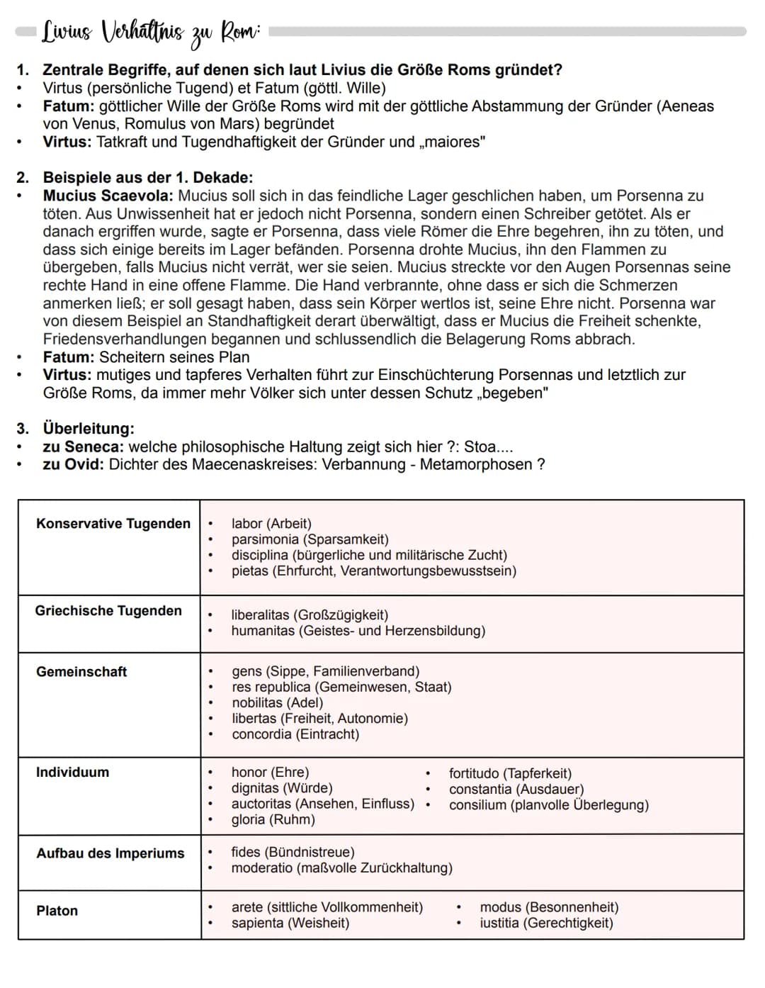 Allgemeines:
1. Konjugationen
2. Deklinationen
3. Grammatik (Aci, PPP, PPA, Gerundivum, Gerundium, Ablativus absolutus)
4. Vokabeln
5. Stilm