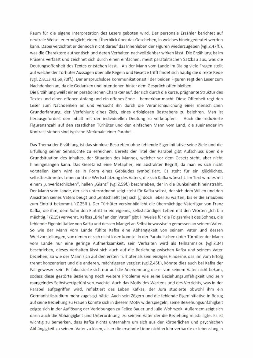 PARABELINTERPRETATION: VOR DEM GESETZ VON FRANZ KAFKA
Das Gesetz ist ein abstrakte Begriff der oftmals mit Regeln und Begrenzungen und gleic
