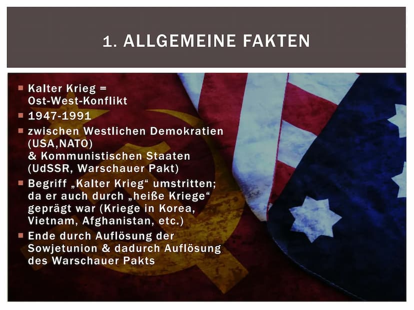 DER KALTE KRIEG
- Vanessa Siebert, 10c
>>weder Krieg
noch Frieden
zwischen dem
Ost- und dem
Westblock<< GLIEDERUNG
1. Allgemeine Fakten
2. D