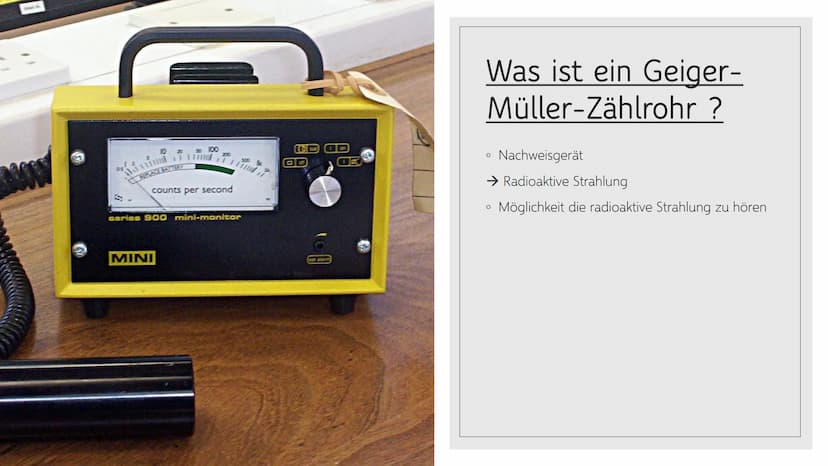 Geiger-Müller-Zählrohr
...
.. O
Allgemeine Information
Erklärung von Radioaktivität
Aufbau vom Geiger-Müller-Zählrohr
• Funktionsweise
• Unt