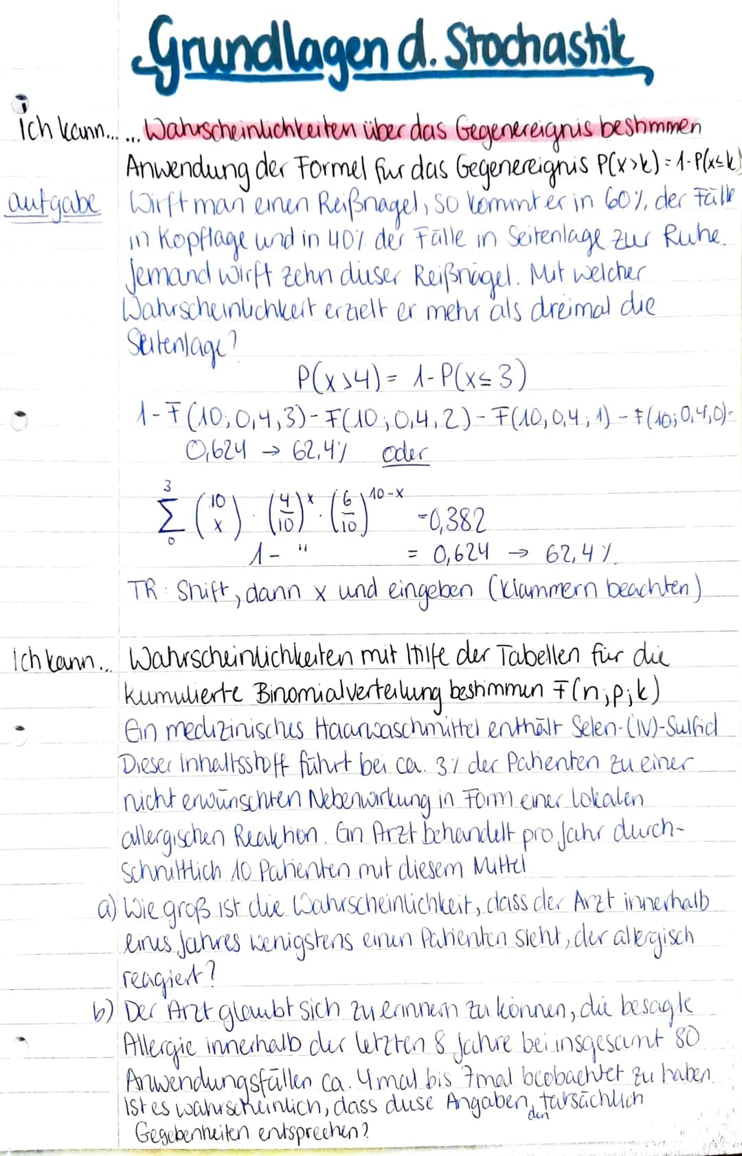 mathe Lernzettel
Das musst du alles drauf haben in Stochastik...
Laplace-Experiment: Zufallsexperiment, bei dem
alle möglichen Ergebnisse gl
