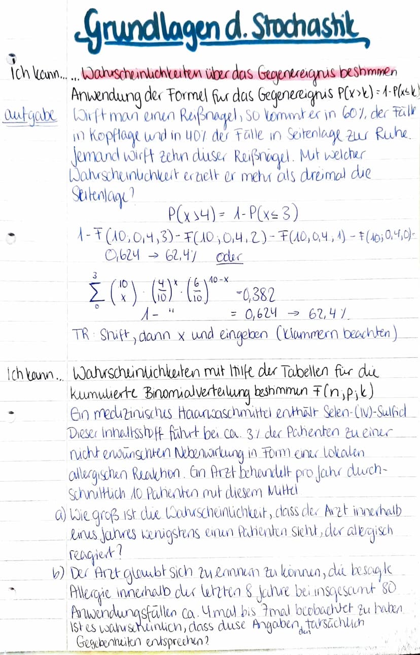 mathe Lernzettel
Das musst du alles drauf haben in Stochastik...
Laplace-Experiment: Zufallsexperiment, bei dem
alle möglichen Ergebnisse gl