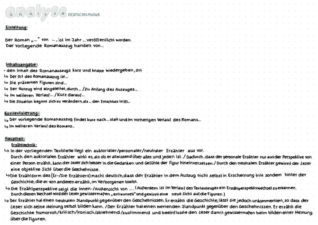Lustige Deutsch Klausur: Romananalyse und spannende Erzähltechnik
