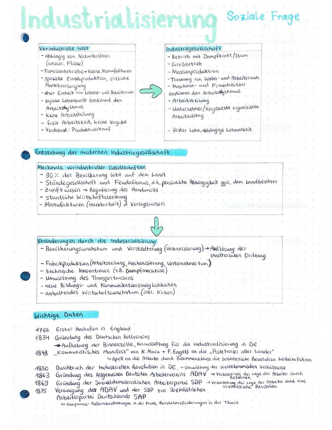 Industrialisierung Soziale Frage
Industriegesellschaft
- Betrieb mit Dampfkraft / Strom
-Großbetrieb
-Massenproduktion
-Trennung von Wohn- u