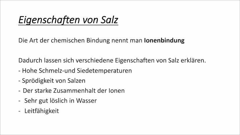 Aufbau und Eigenschaften von
Salzen aus lonen
Salze bestehen aus lonengitter
Die bei einer chemischen Reaktion gebildeten Anionen und Kation