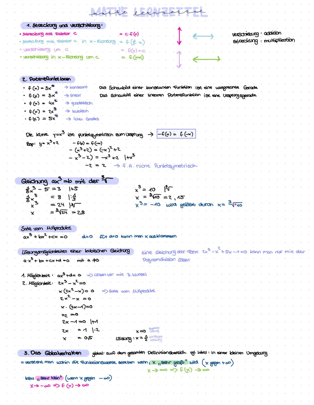 1. Streckung und verschiebung:
• Streckung mit Faletor c
= c.f (x)
Streckung mit Faktor & in x-Richtung = f(x)
• Verschiebung um. c.
• versc