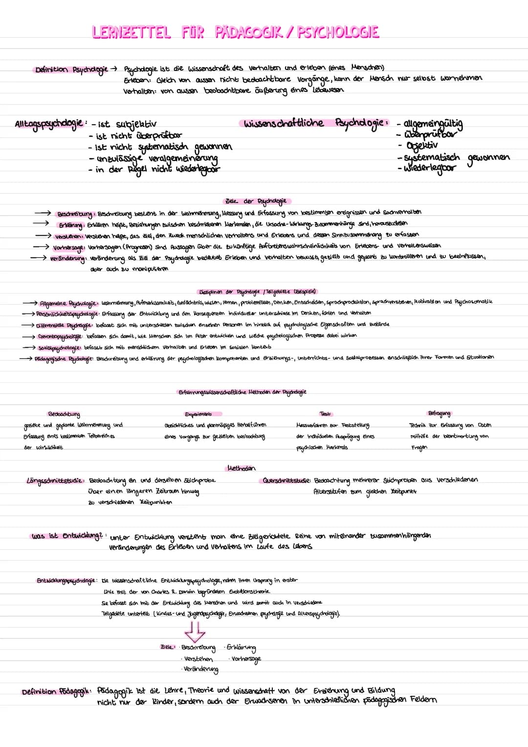 Lernzettel Pädagogik und Psychologie 