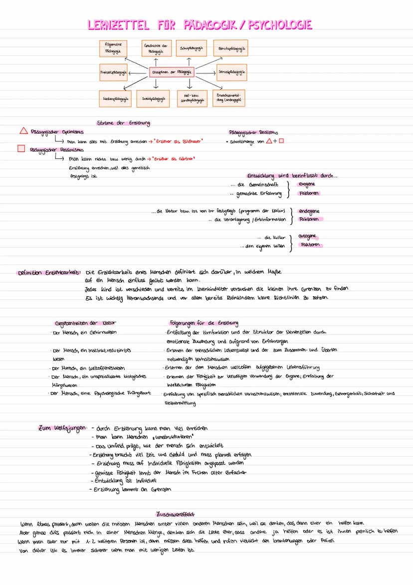LERNZETTEL FÜR PÄDAGOGIK/PSYCHOLOGIE
Definition Psychologie → Psychologie ist die Wissenschaft des Verhalten und erleben (eines Menschen)
Er