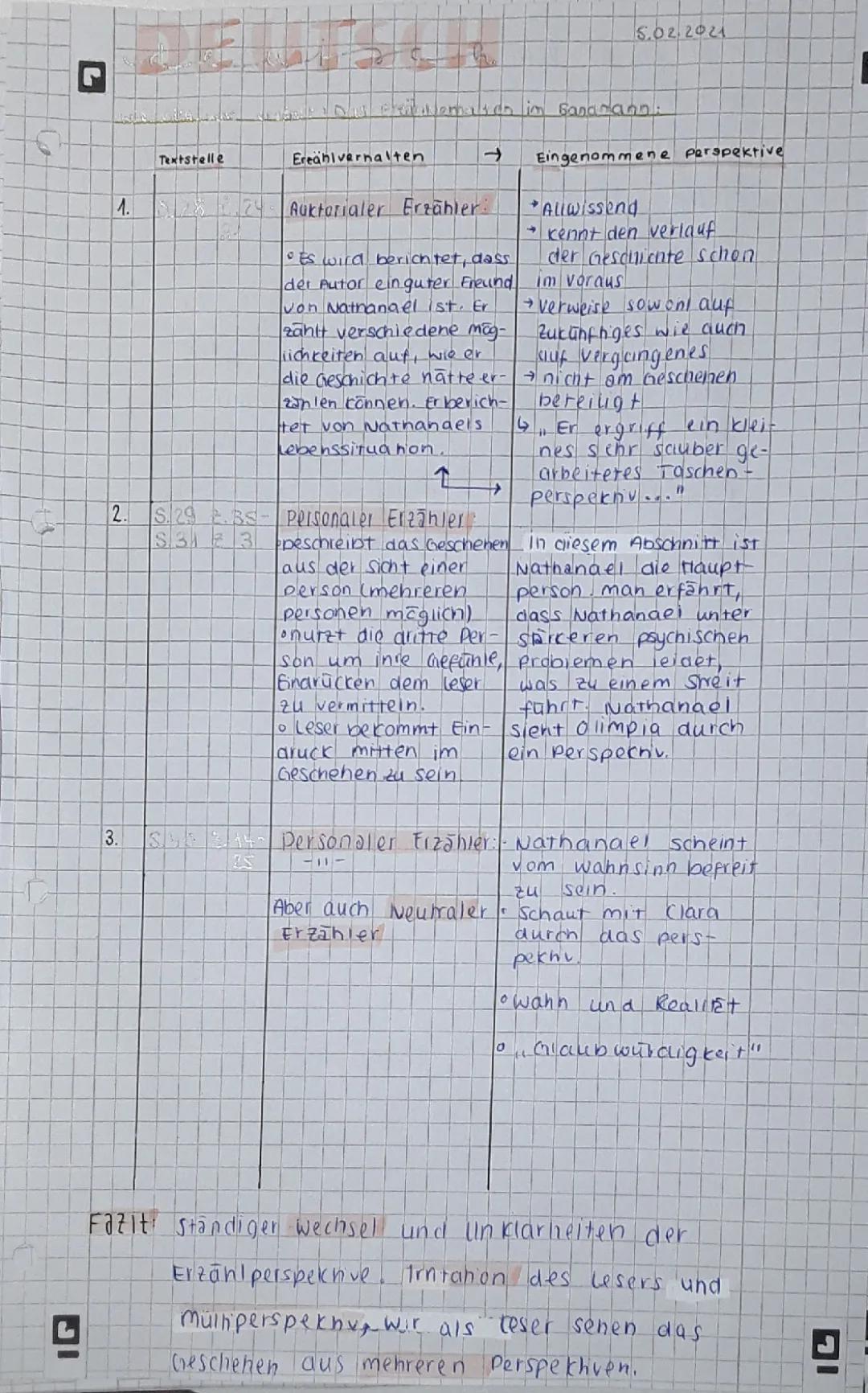 Der Sandmann: Erzählperspektive und Analyse