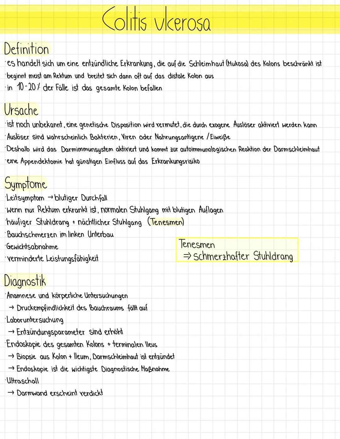 Colitis ukerosa
Definition
es handelt sich um eine entzündliche Erkrankung, die auf die Schleimhaut (Mukosa) des Kolons beschränkt ist
begin