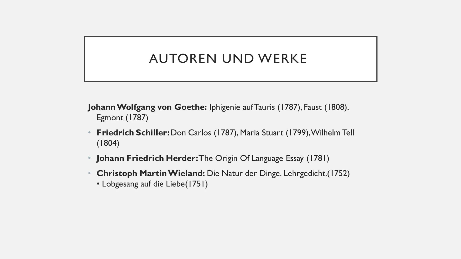 WEIMARER KLASSIK (CA. 1786-
1805/ 1832)
Louisa Spiegel Klassik
Was fällt euch ein ? "EDEL SEI DER MENSCH, HILFREICH
UND GUT."
Johann Wolfgan