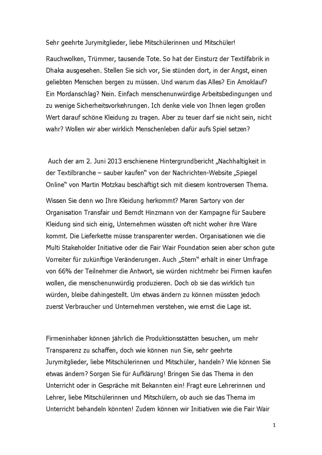 Meinungsrede Kleiderproduktion