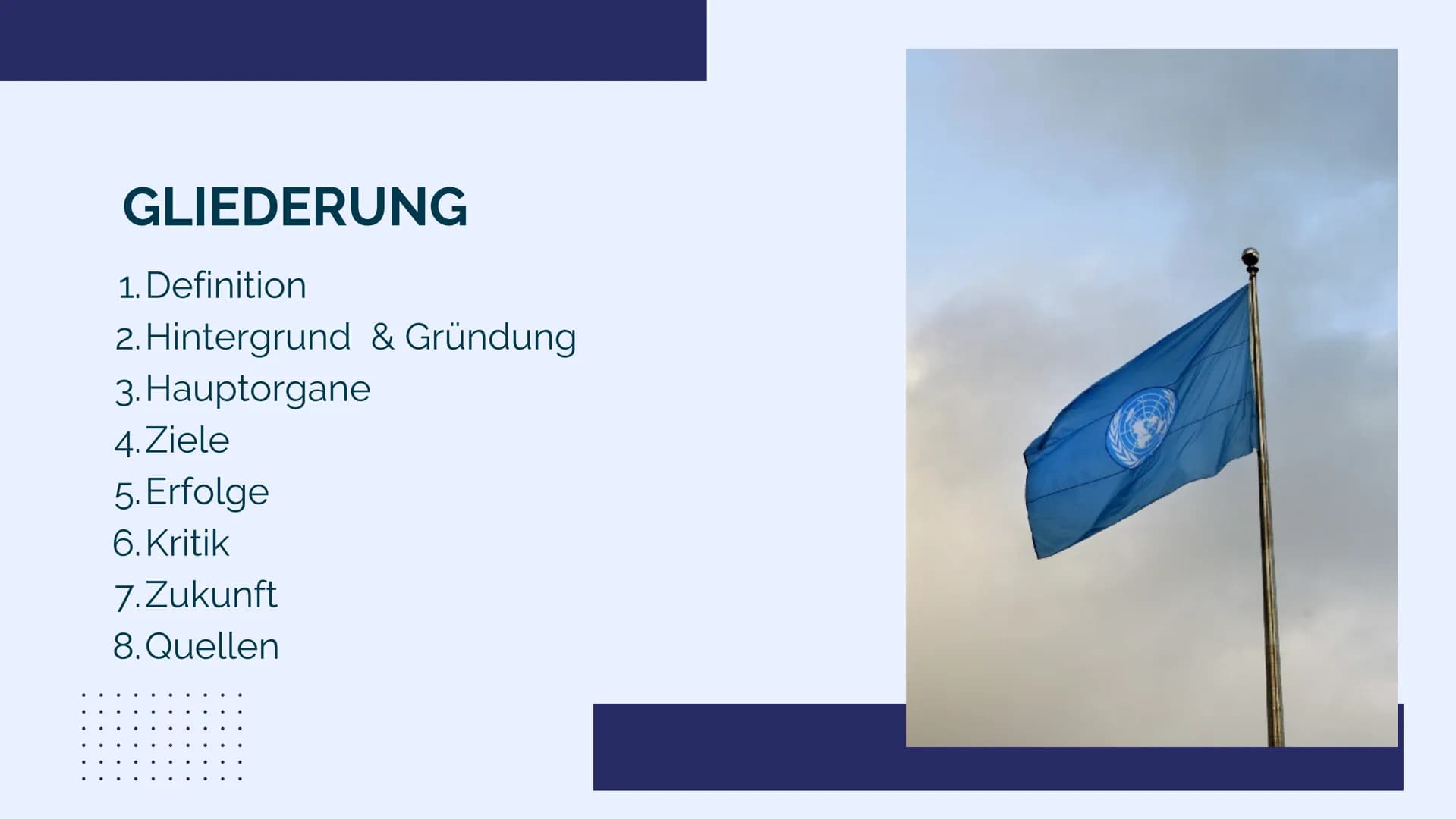 
<p>Die Vereinten Nationen (VN) oder auch United Nations (UNO) genannt, sind das wichtigste Forum internationaler Beziehungen, das im Rahmen