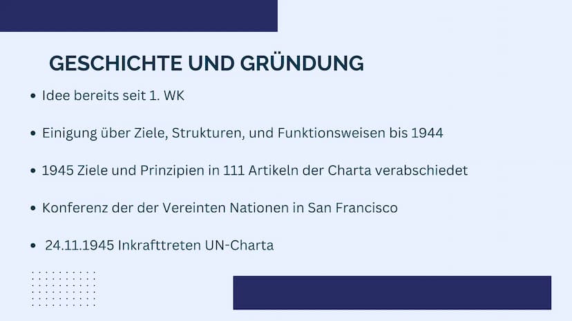 
<p>Die Vereinten Nationen (VN) oder auch United Nations (UNO) genannt, sind das wichtigste Forum internationaler Beziehungen, das im Rahmen