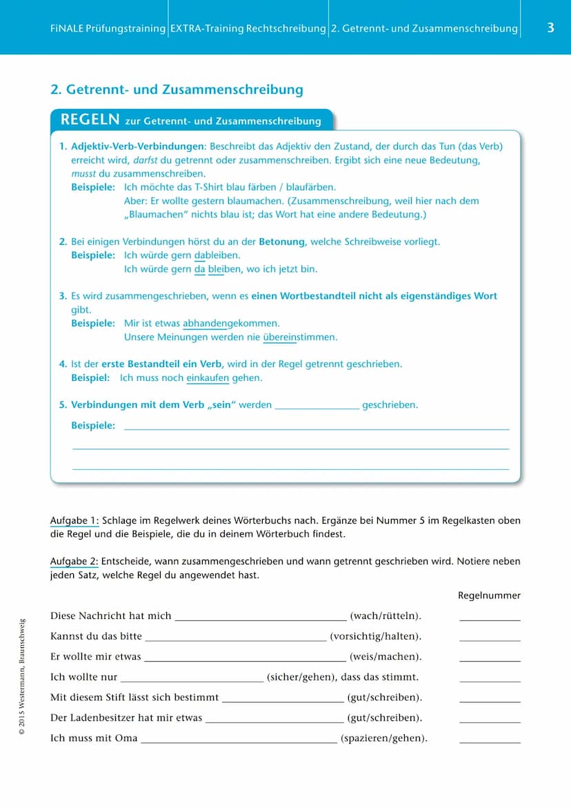 © 2015 Westermann, Braunschweig
EXTRA-Training
FINALE Rechtschreibung
Inhaltsverzeichnis
1. Groß- und Kleinschreibung
2. Getrennt- und Zusam