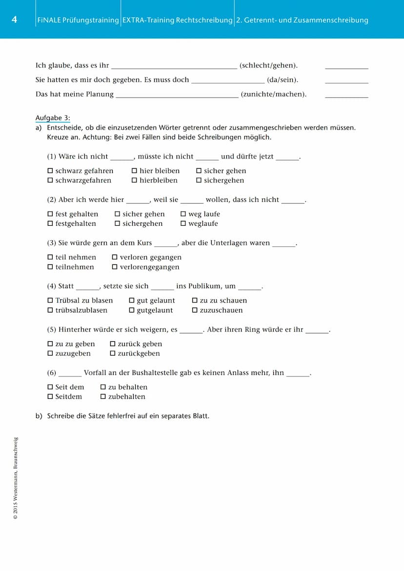 © 2015 Westermann, Braunschweig
EXTRA-Training
FINALE Rechtschreibung
Inhaltsverzeichnis
1. Groß- und Kleinschreibung
2. Getrennt- und Zusam