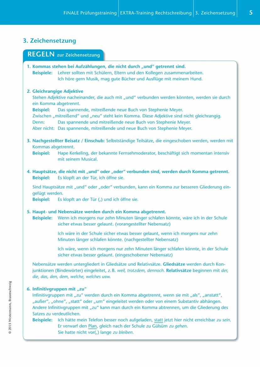 © 2015 Westermann, Braunschweig
EXTRA-Training
FINALE Rechtschreibung
Inhaltsverzeichnis
1. Groß- und Kleinschreibung
2. Getrennt- und Zusam