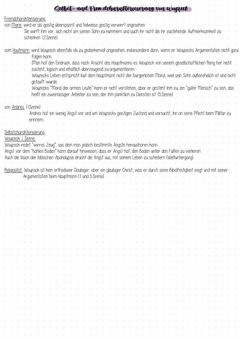 Selbst/Fremdcharakterisierung
Szene Szene 2, Szene 4, Szene 5
-Sprache
Woyzeck Chara Florisierung
Charaktereigenschaften
-Verhalten gegenübe