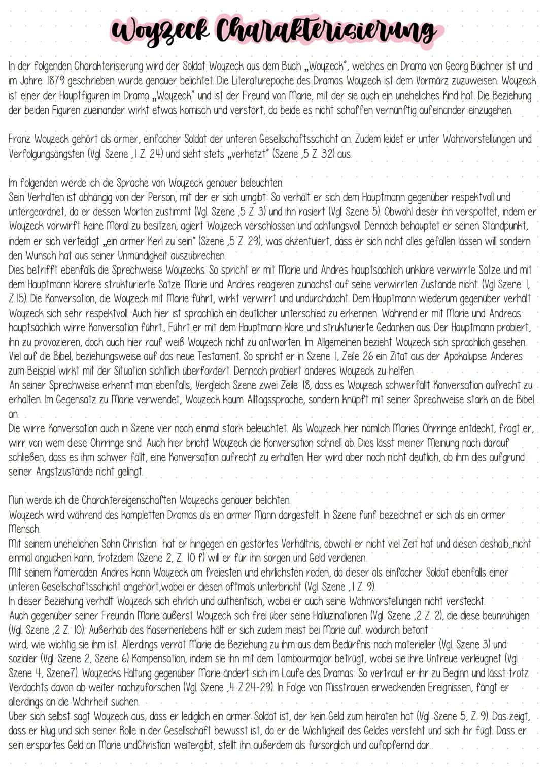 Selbst/Fremdcharakterisierung
Szene Szene 2, Szene 4, Szene 5
-Sprache
Woyzeck Chara Florisierung
Charaktereigenschaften
-Verhalten gegenübe