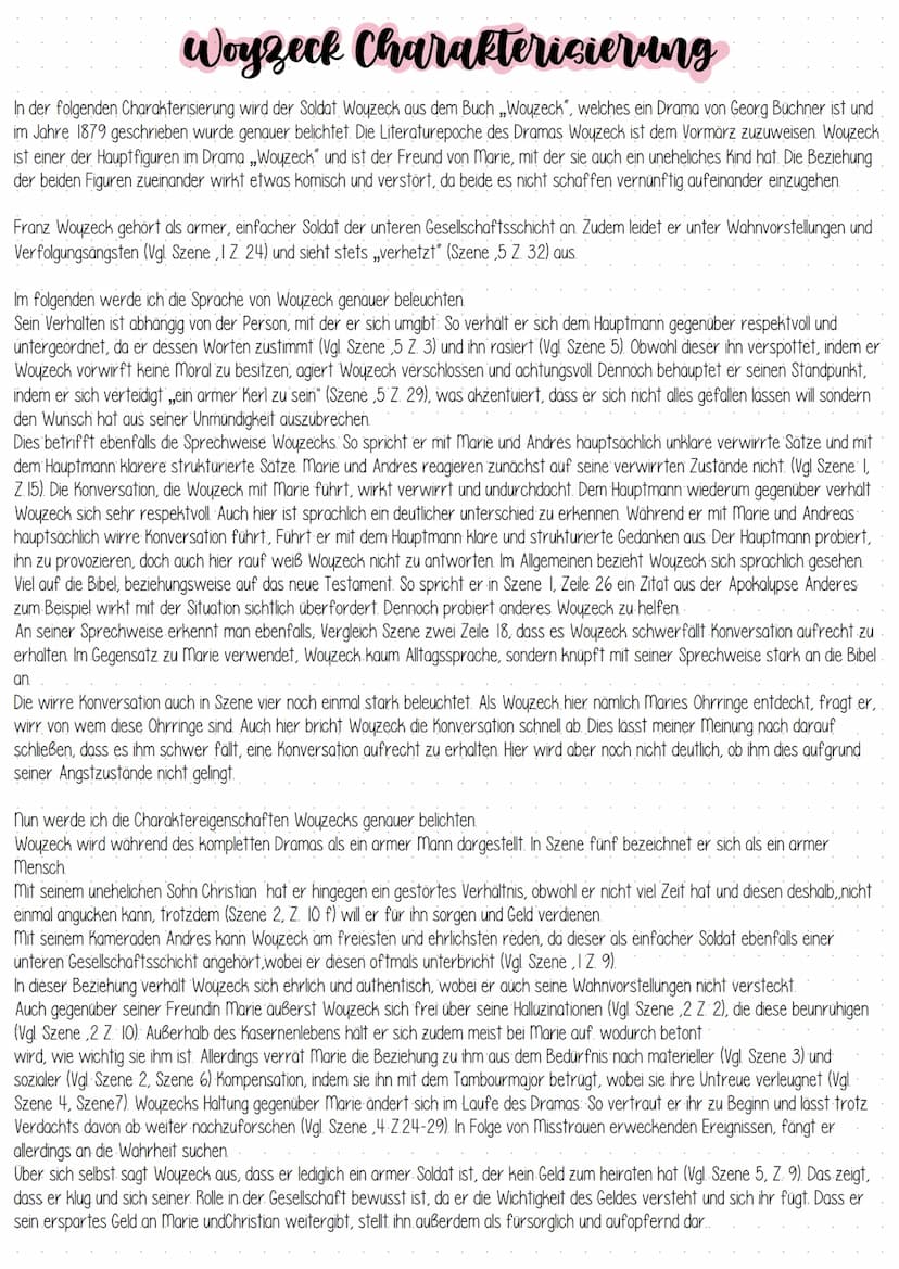 Selbst/Fremdcharakterisierung
Szene Szene 2, Szene 4, Szene 5
-Sprache
Woyzeck Chara Florisierung
Charaktereigenschaften
-Verhalten gegenübe