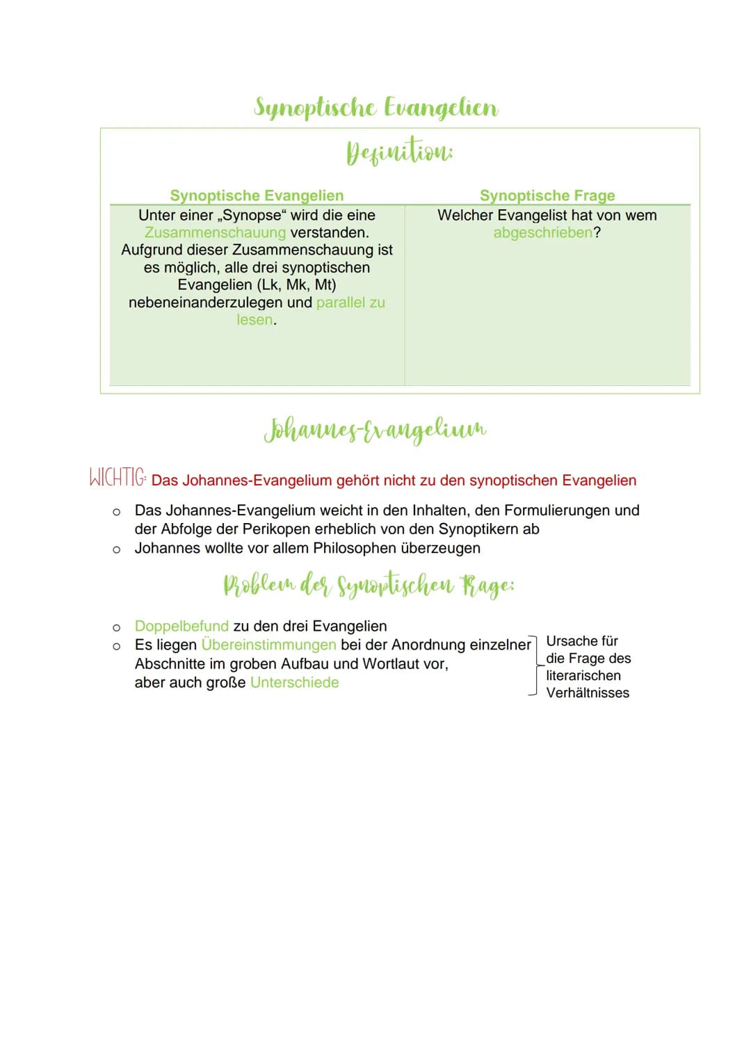 Synoptische Evangelien
Definition:
Synoptische Evangelien
Unter einer „Synopse" wird die eine
Zusammenschauung verstanden.
Aufgrund dieser Z