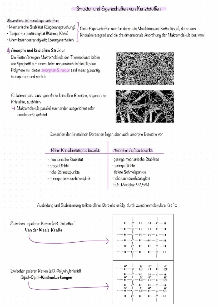 KUNSTSTOFFE
Kunststoffe (= Polymere) sind organischer Natur. Sie sind aus Monomeren zu Polymeren (=Makromolekülen) zusammengesetzt.
(Molekül