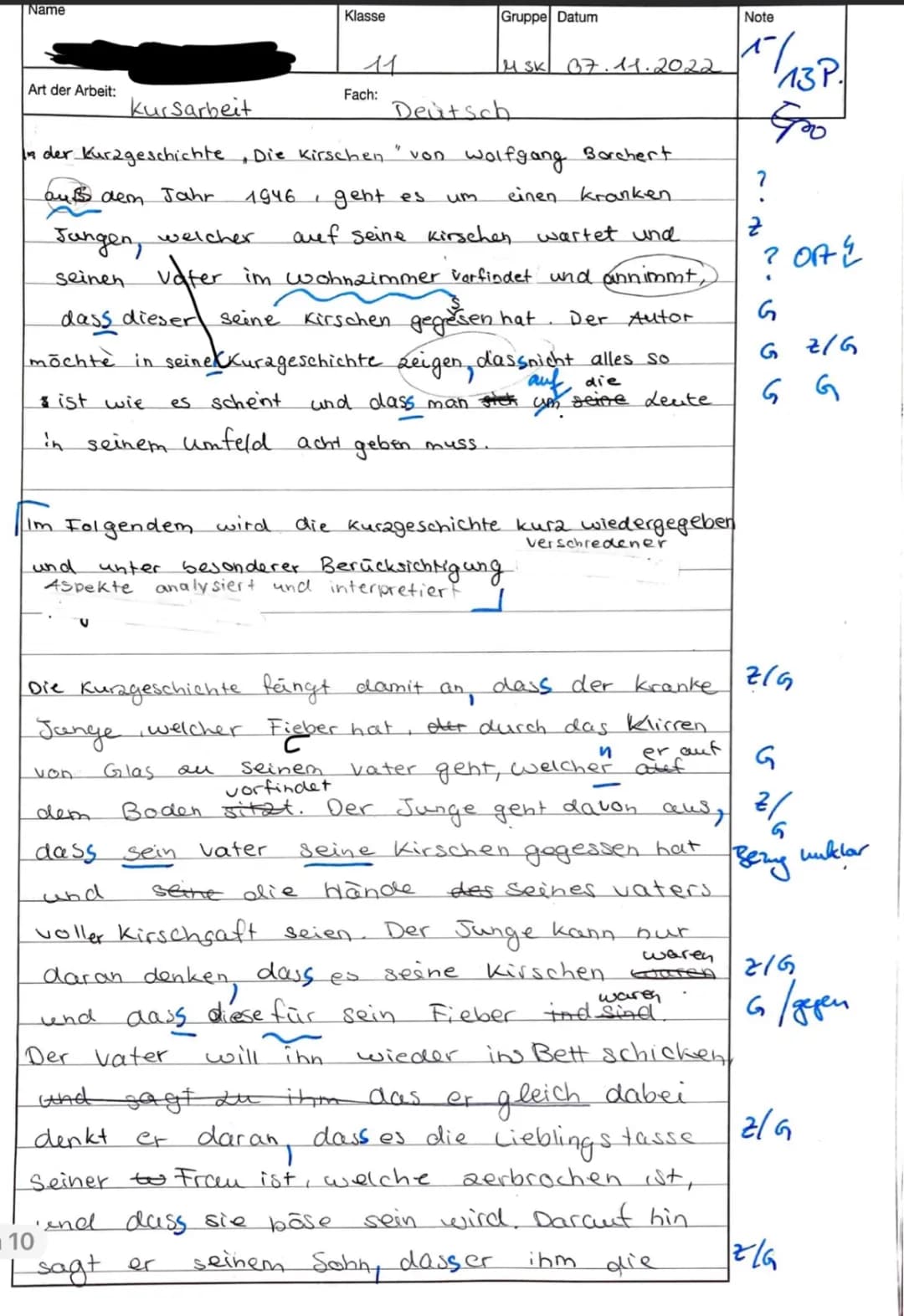 Kurzgeschichten Analyse zu „Die Kirschen“ von Wolfgang Borchert 