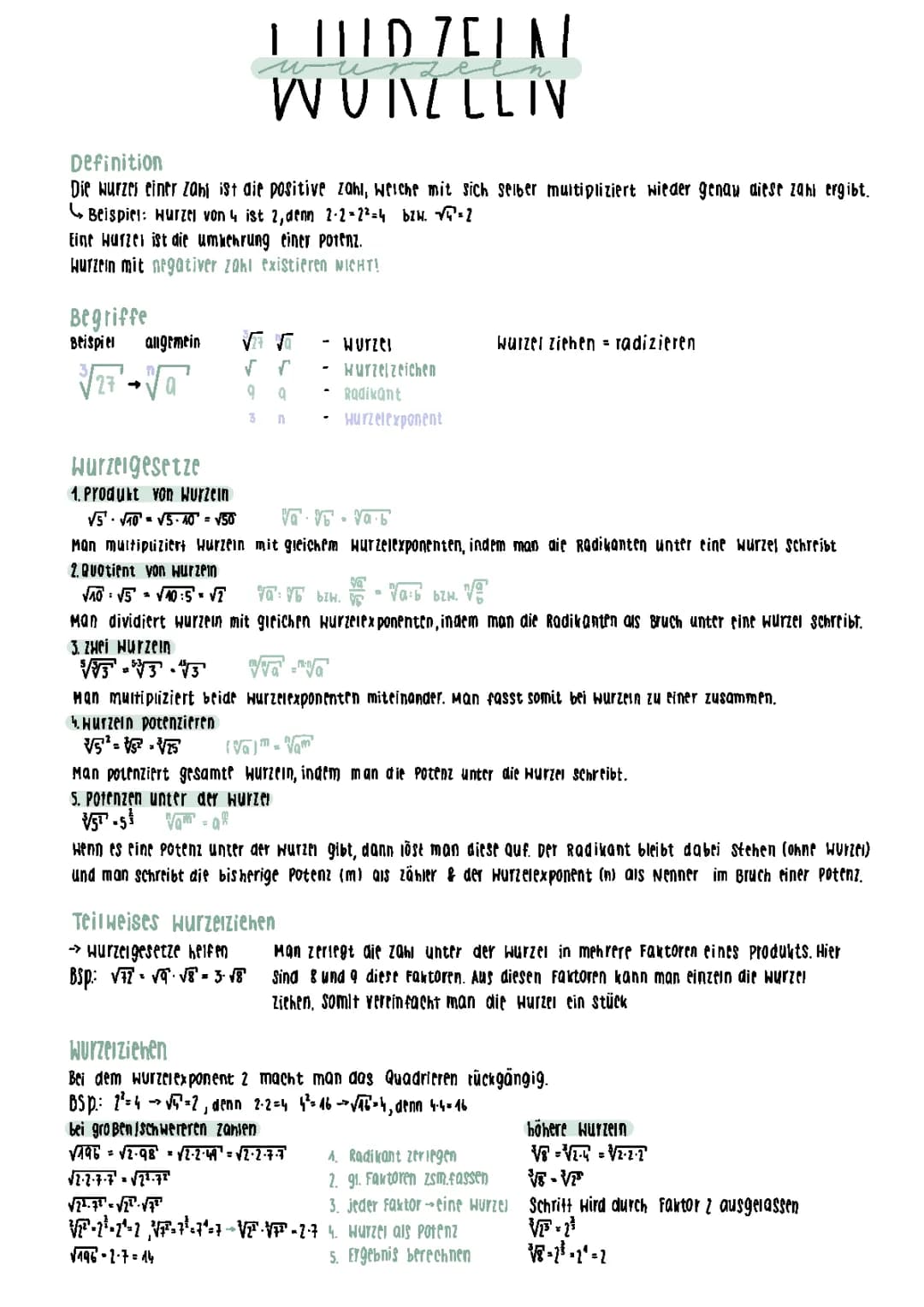 Wurzelgesetze und Wurzelziehen für Anfänger | Aufgaben & Lösungen PDF
