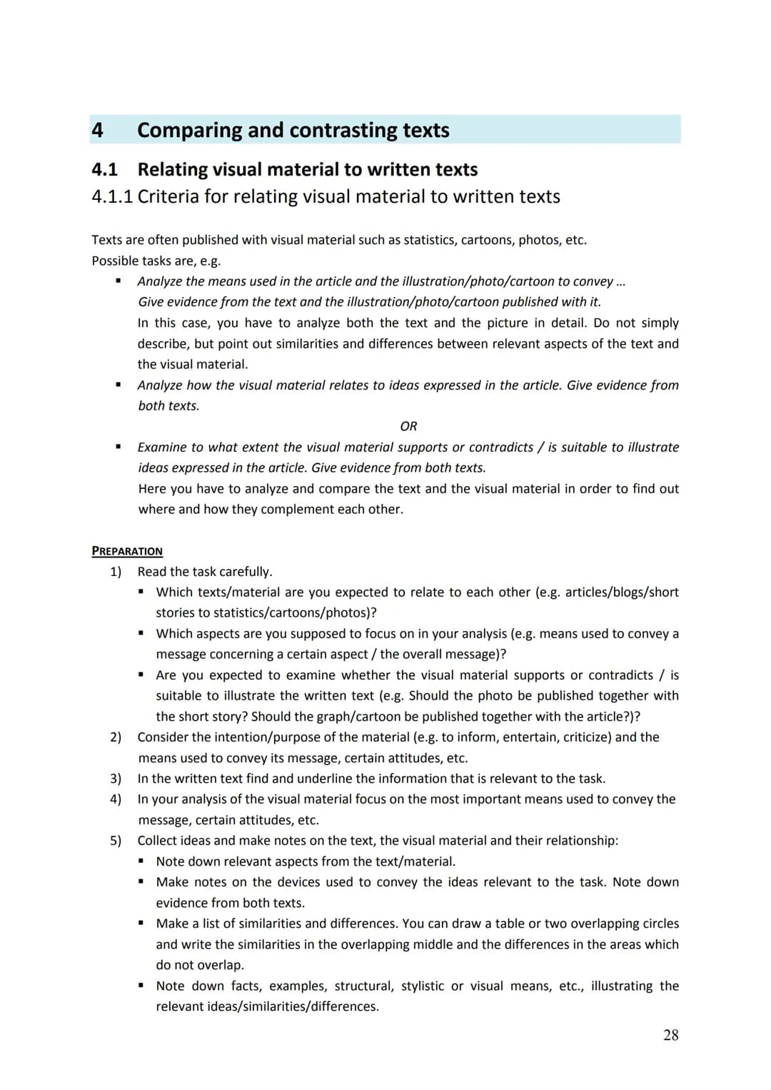4
Comparing and contrasting texts
4.1 Relating visual material to written texts
4.1.1 Criteria for relating visual material to written texts