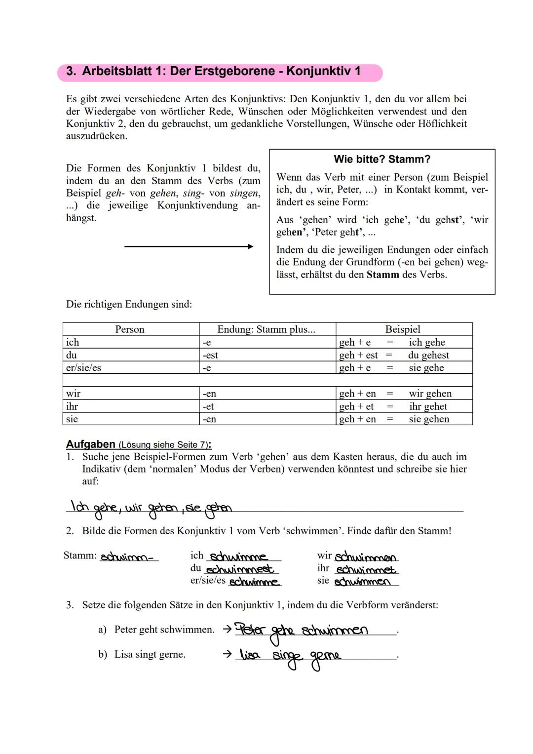 ©2011 Comelsen Verlag, Berlin, Alle Rechte vorbehalten.
Grammatik und sprachlicher Ausdruck
Der Konjunktiv I
Der Konjunktiv I ist eine Aussa